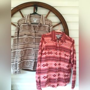 Women's Ariat Aztec Chore Shirt Jacket Shacket & R.E.A.L Adorable Shirt Large